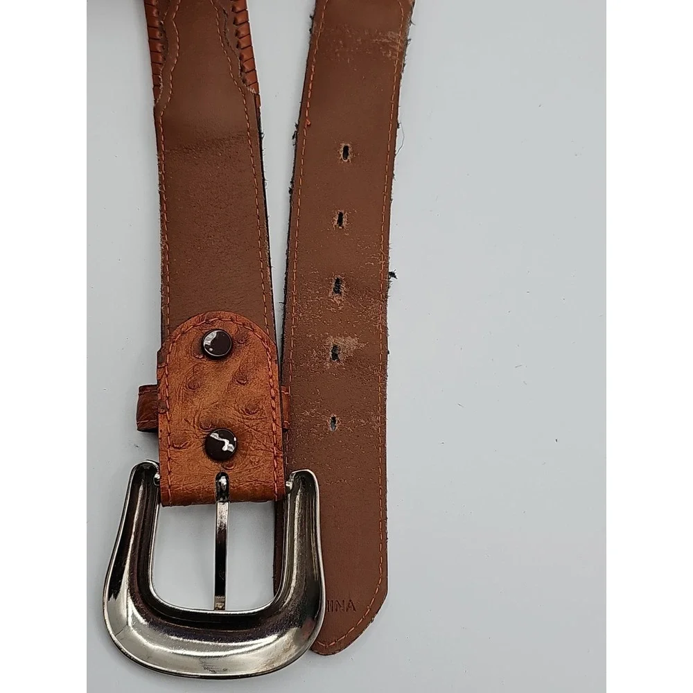 Vintage Western Brown Leather Belt Silver Conchos Ornate Buckle 38-42